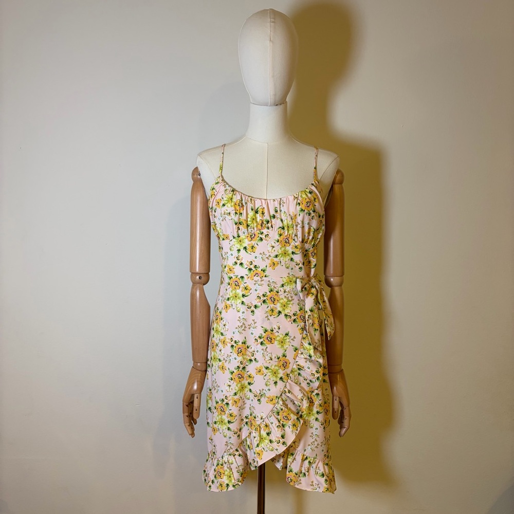 BCBGeneration Pink Floral Faux Wrap Mini Dress - Size 2